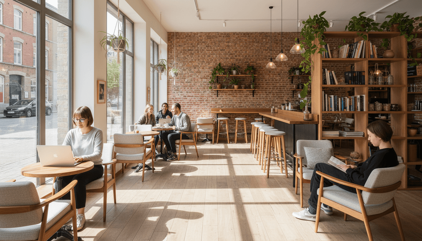 Gemütliches Wiener Kaffeehaus-Interieur mit Gästen, Espresso-Bar und traditioneller österreichischer Atmosphäre